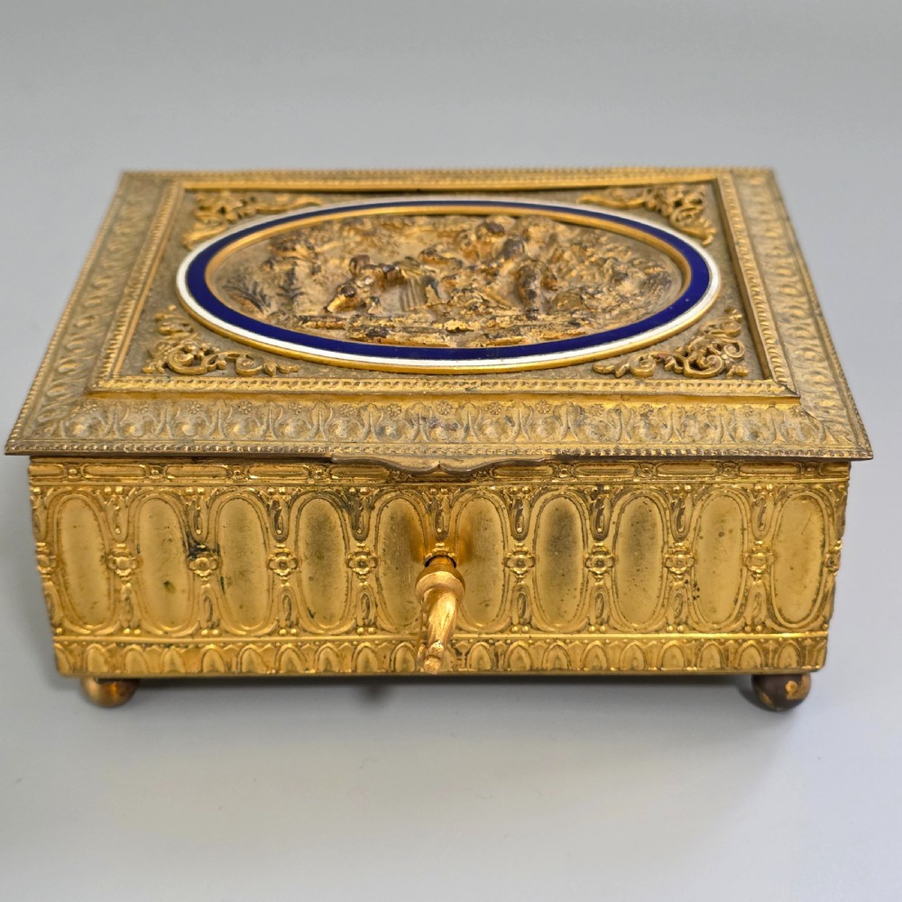 Antique French Ormolu & Blue Enamel Trinket Box Figural Scene c1900 Jewellery Box View II
