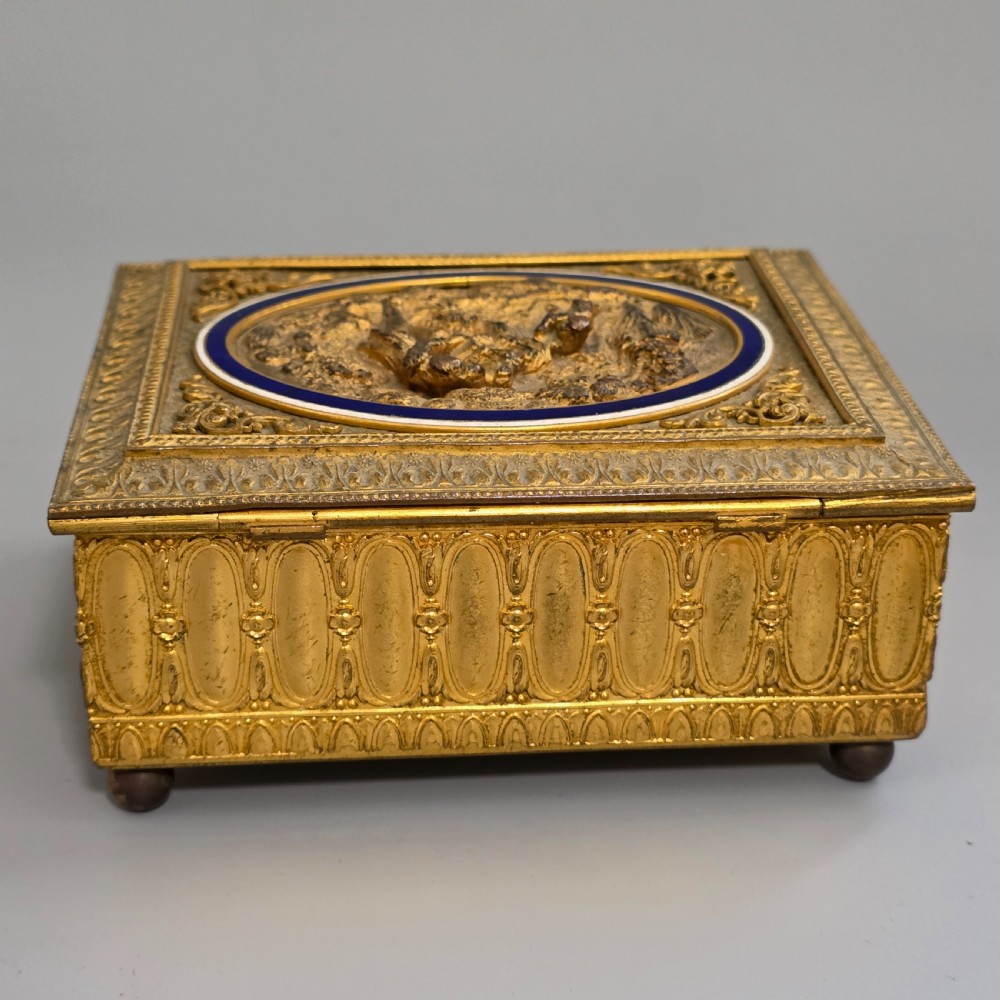 Antique French Ormolu & Blue Enamel Trinket Box Figural Scene c1900 Jewellery Box View III