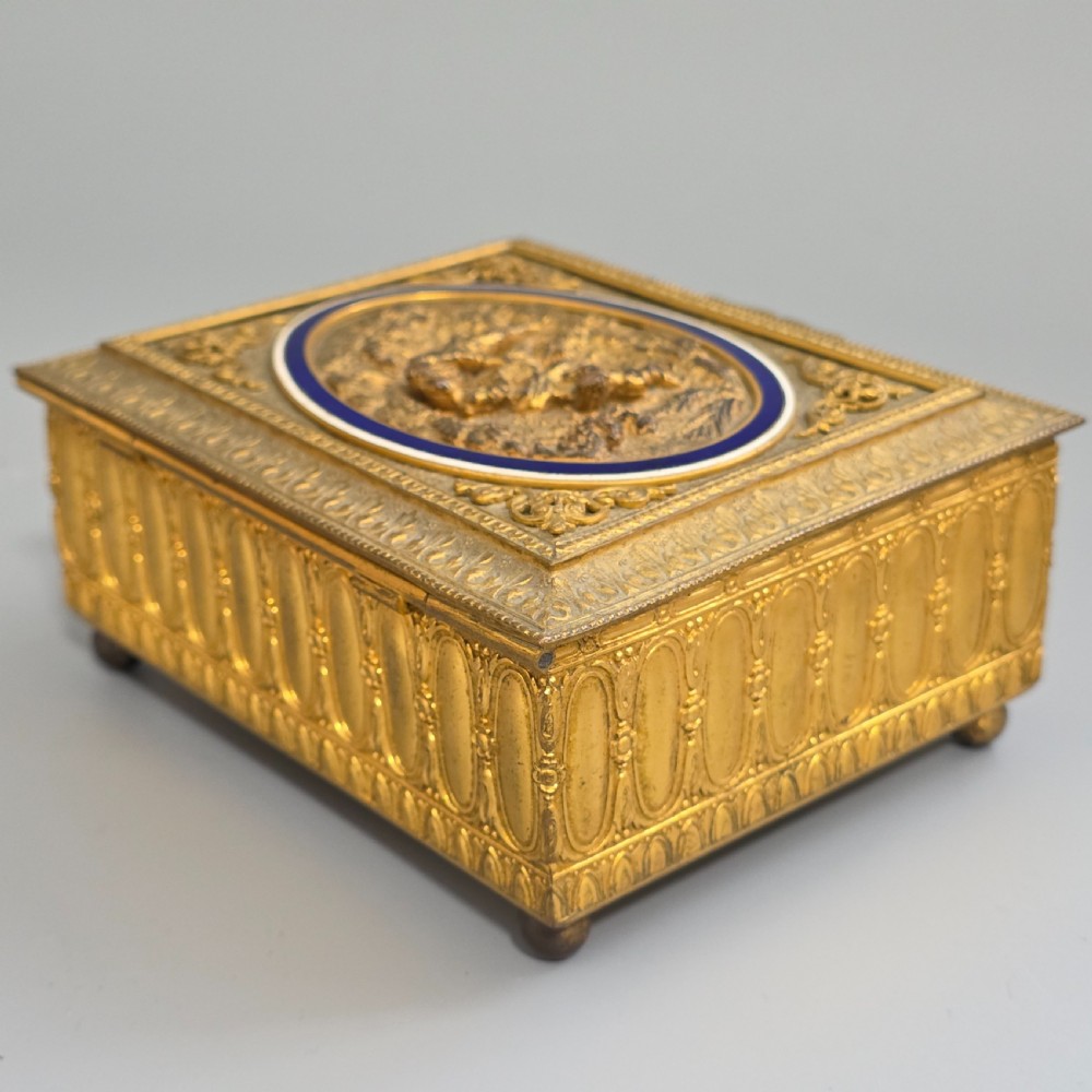 Antique French Ormolu & Blue Enamel Trinket Box Figural Scene c1900 Jewellery Box View IV