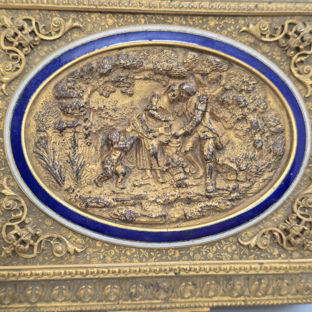 Antique French Ormolu & Blue Enamel Trinket Box Figural Scene c1900 Jewellery Box View V