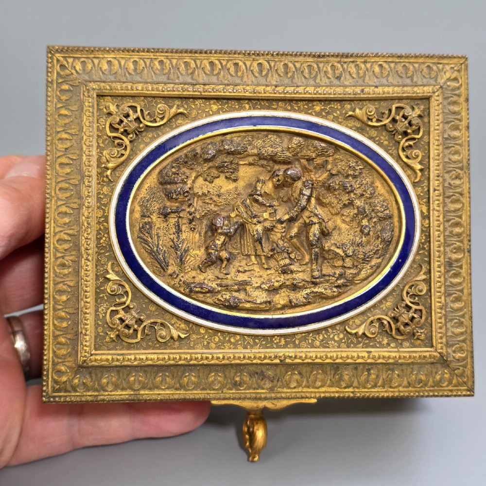 Antique French Ormolu & Blue Enamel Trinket Box Figural Scene c1900 Jewellery Box View VI