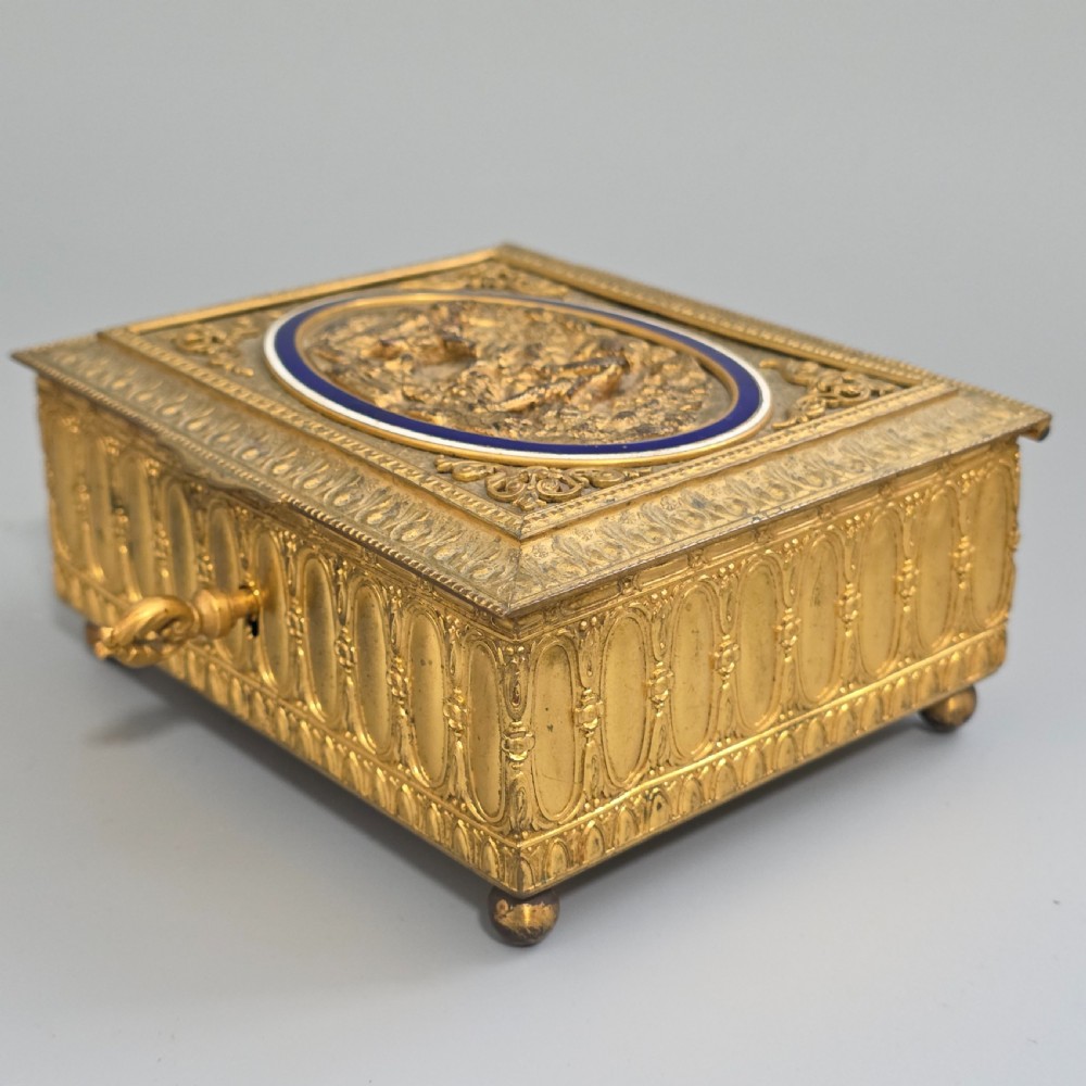Antique French Ormolu & Blue Enamel Trinket Box Figural Scene c1900 Jewellery Box View VII