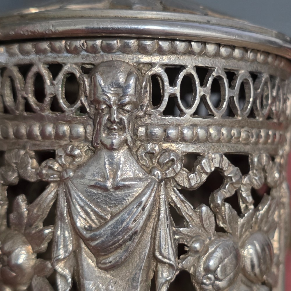 Antique 800 Silver Devil Mustard Pot Figural Legs Blue Glass Liner 19thC Novelty Silver View III