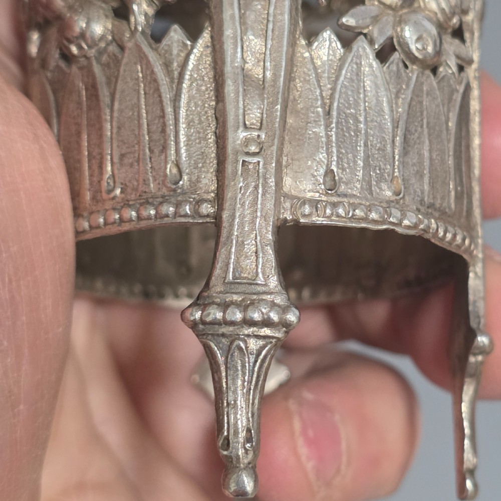 Antique 800 Silver Devil Mustard Pot Figural Legs Blue Glass Liner 19thC Novelty Silver View XIX