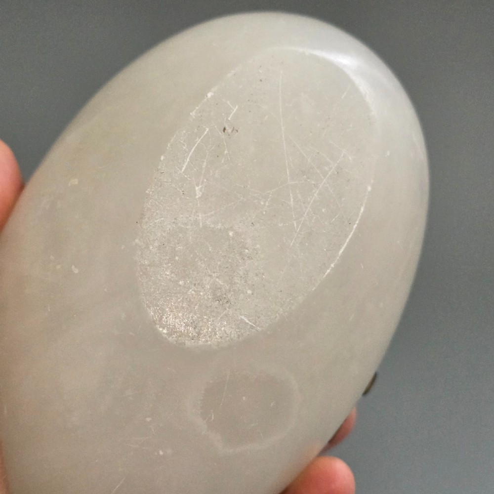 Large Antique Alabaster Egg Jewellery Box c1900 Hinged Trinket Box Hand & Pearl Decoration View VI