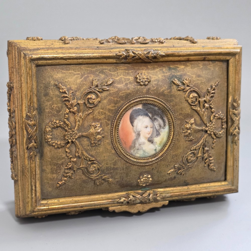 Antique French Gilt Bronze Brass Jewellery Casket Miniature Portrait Box 19thC View III