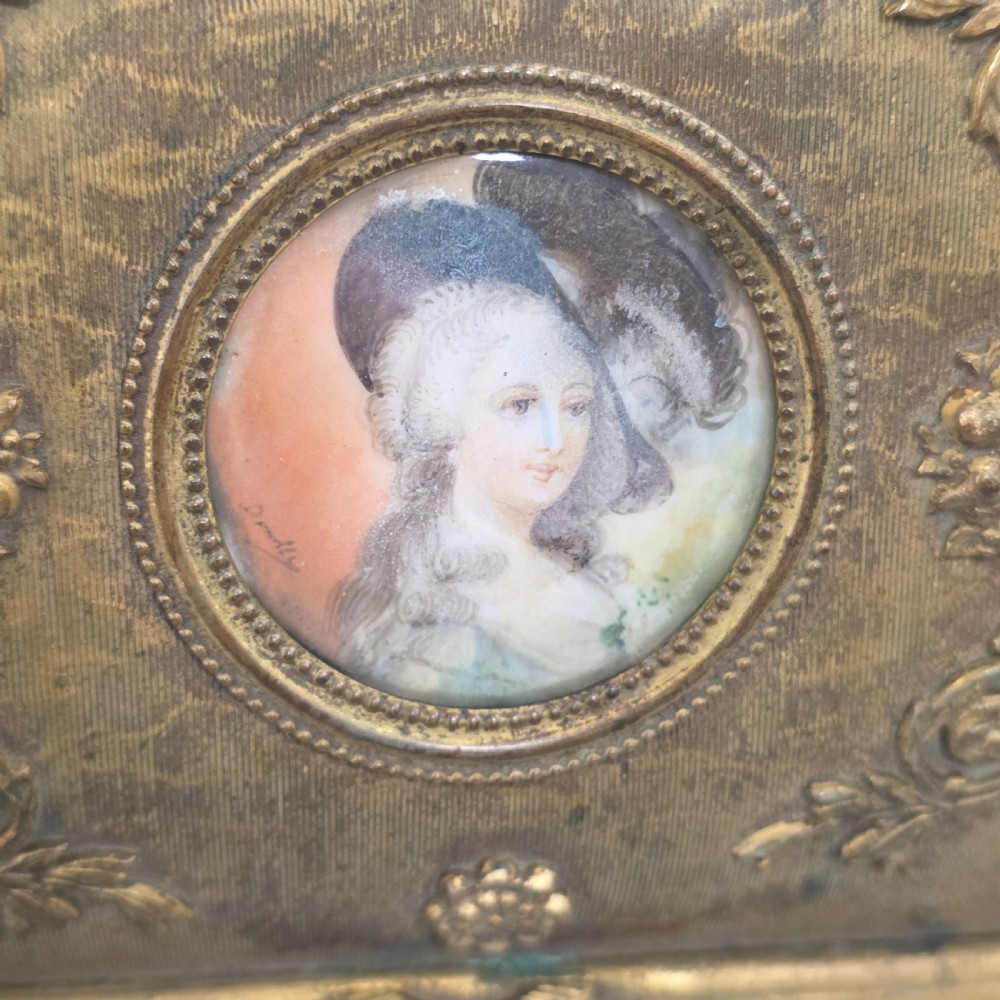 Antique French Gilt Bronze Brass Jewellery Casket Miniature Portrait Box 19thC View IV