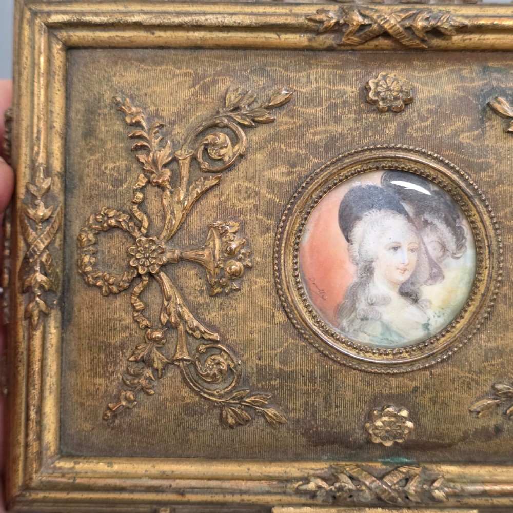Antique French Gilt Bronze Brass Jewellery Casket Miniature Portrait Box 19thC View VI