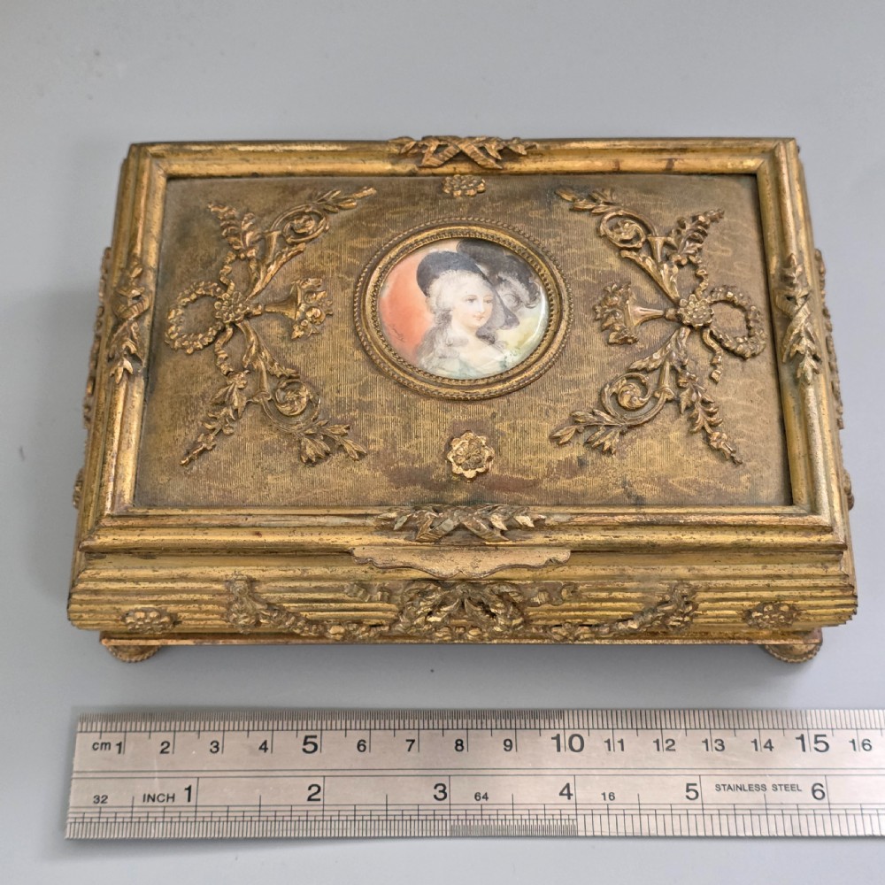 Antique French Gilt Bronze Brass Jewellery Casket Miniature Portrait Box 19thC View VIII