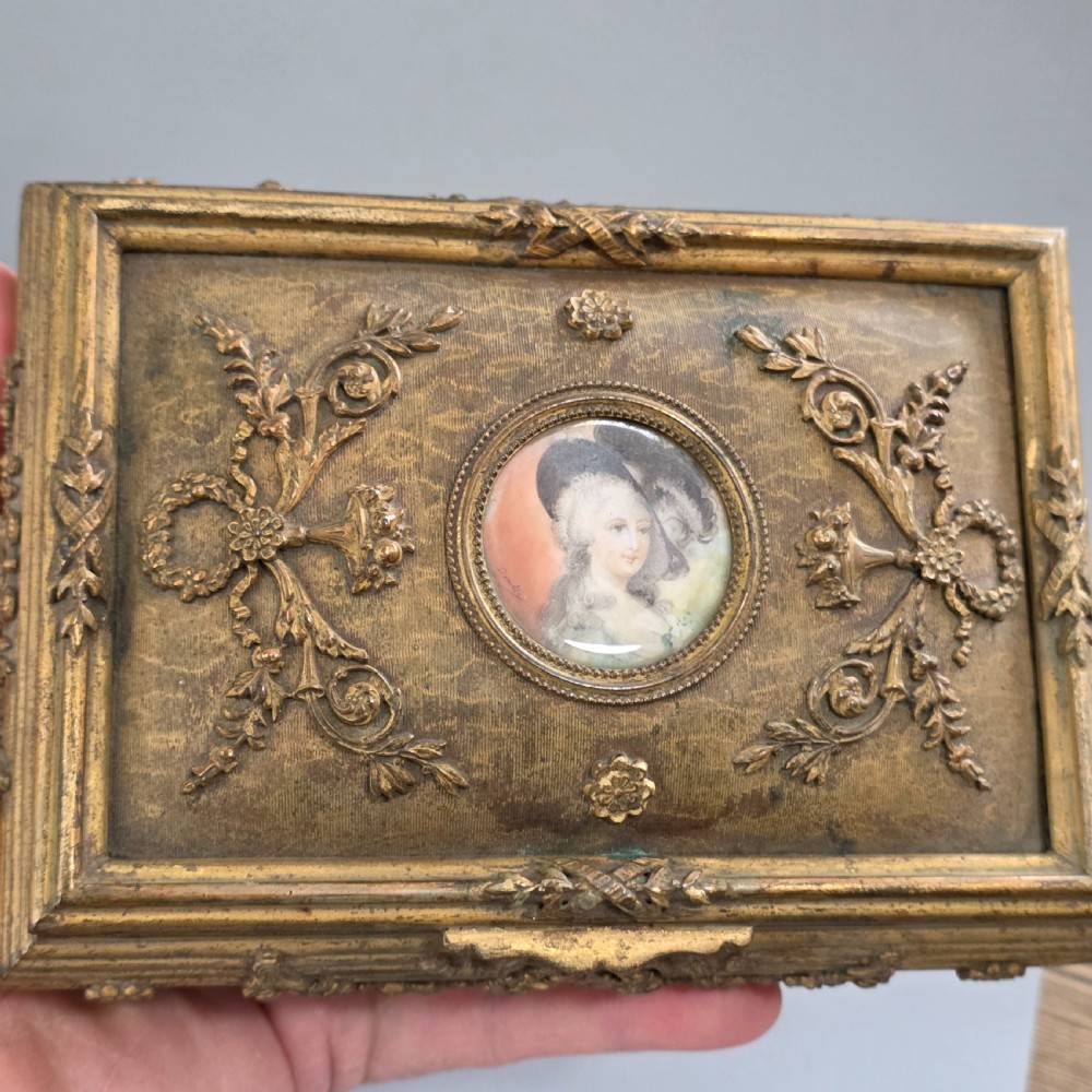Antique French Gilt Bronze Brass Jewellery Casket Miniature Portrait Box 19thC View XI