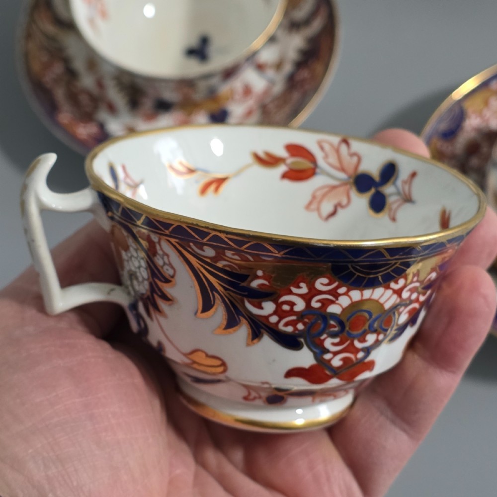 Antique Samson Hancock Derby Imari King’s Pattern Cups & Saucers Set 6 c1860s View VI