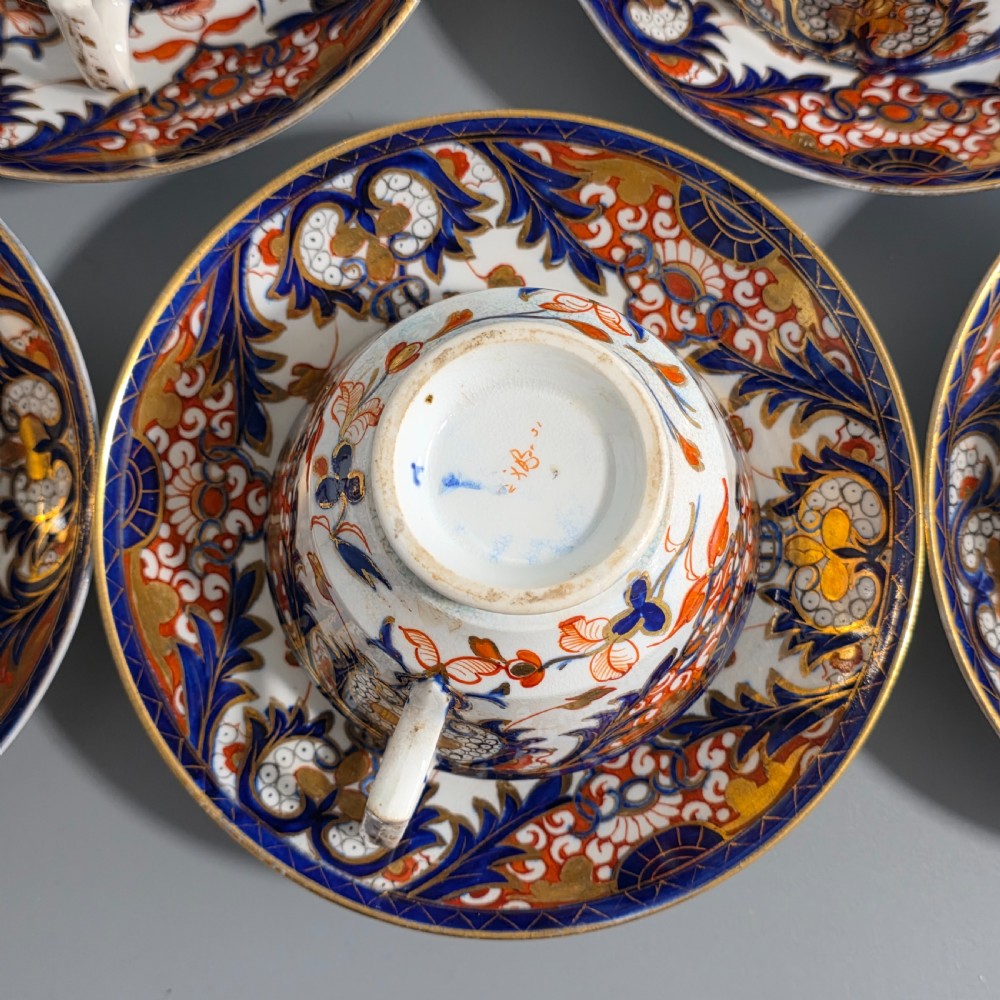 Antique Samson Hancock Derby Imari King’s Pattern Cups & Saucers Set 6 c1860s View VII