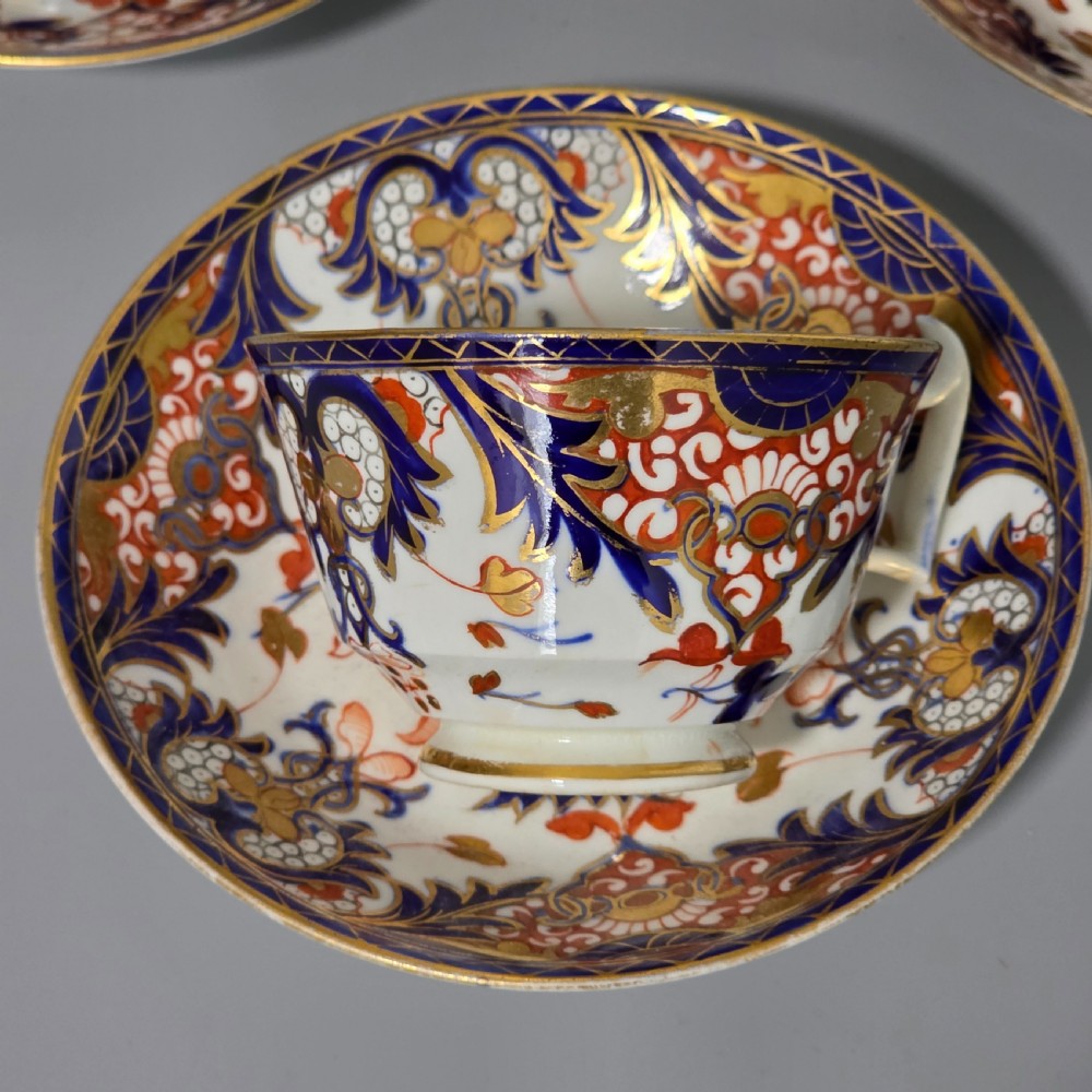 Antique Samson Hancock Derby Imari King’s Pattern Cups & Saucers Set 6 c1860s View VIII