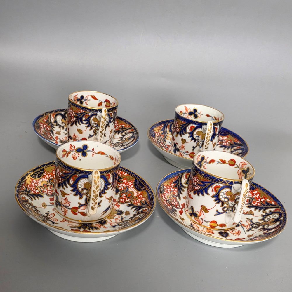 Set of 4 x Antique Samson Hancock Derby Imari Pattern Coffee Cans & Saucers – King’s Pattern – Circa 1860s View IV