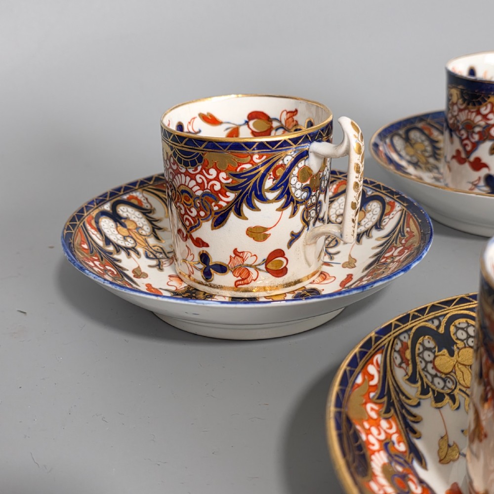 Set of 4 x Antique Samson Hancock Derby Imari Pattern Coffee Cans & Saucers – King’s Pattern – Circa 1860s View V