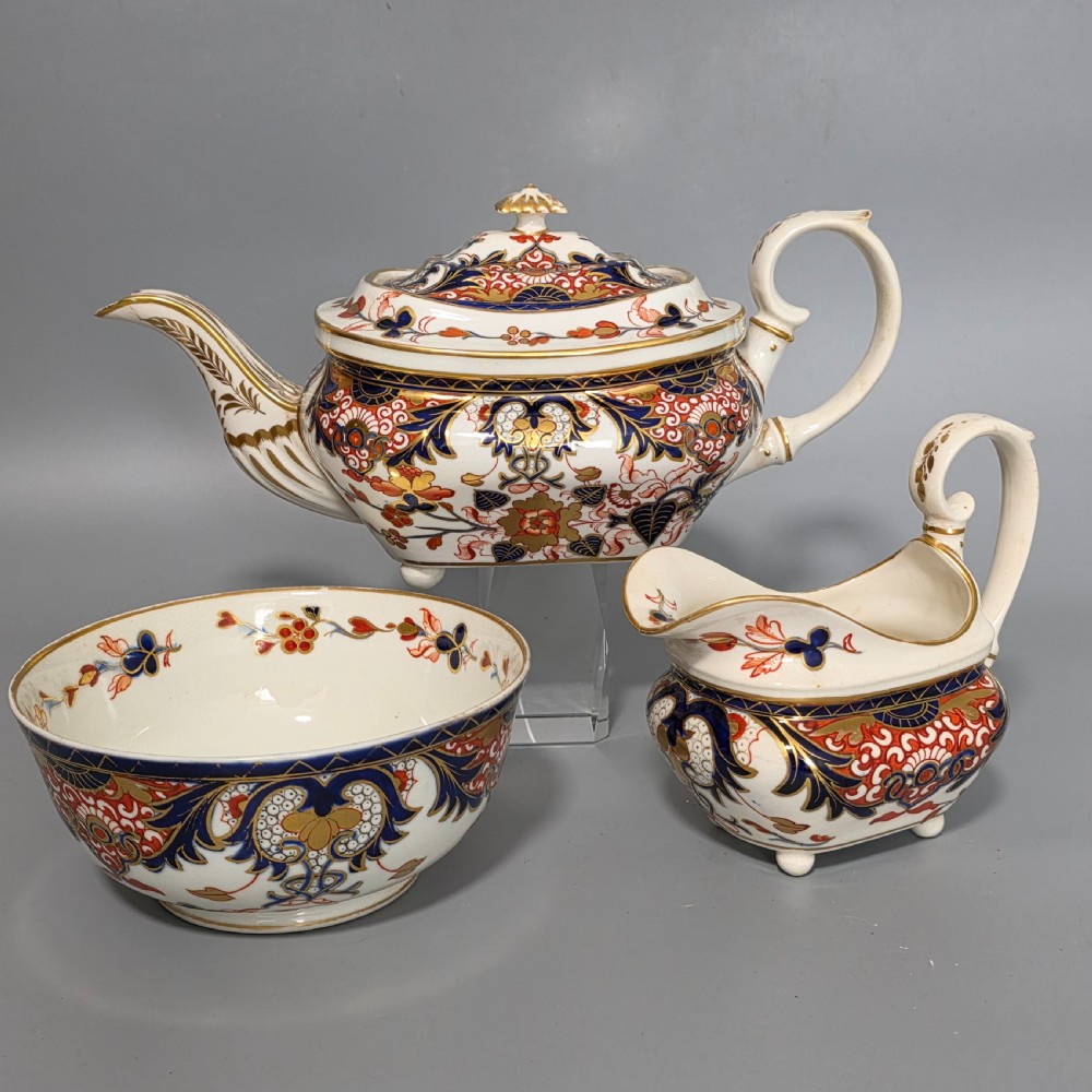 Antique Samson Hancock Derby Imari King’s Pattern Teapot Milk Jug Sugar Bowl c1860s