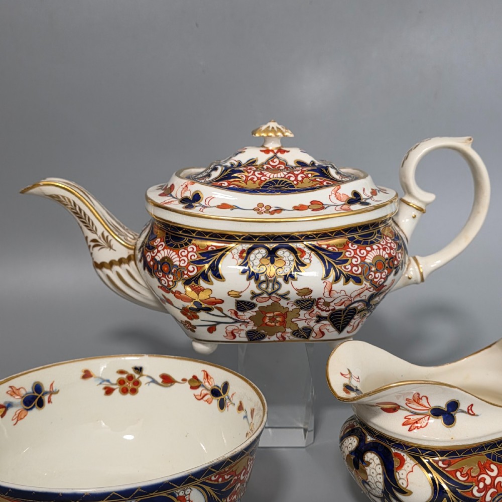 Antique Samson Hancock Derby Imari King’s Pattern Teapot Milk Jug Sugar Bowl c1860s View II