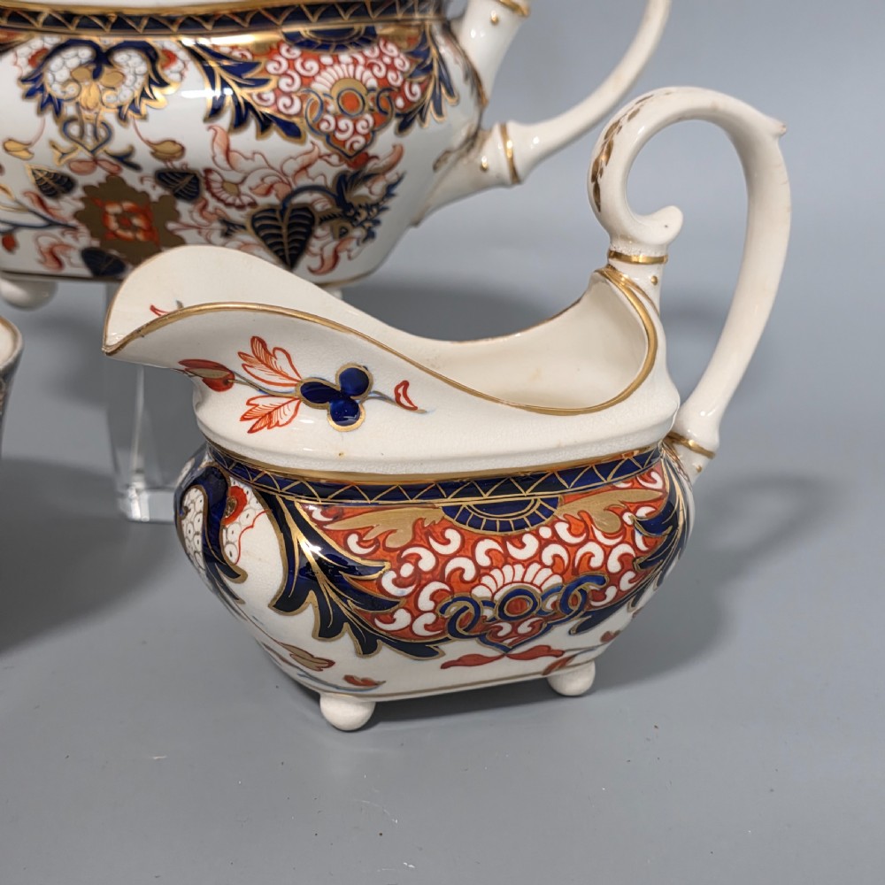 Antique Samson Hancock Derby Imari King’s Pattern Teapot Milk Jug Sugar Bowl c1860s View III