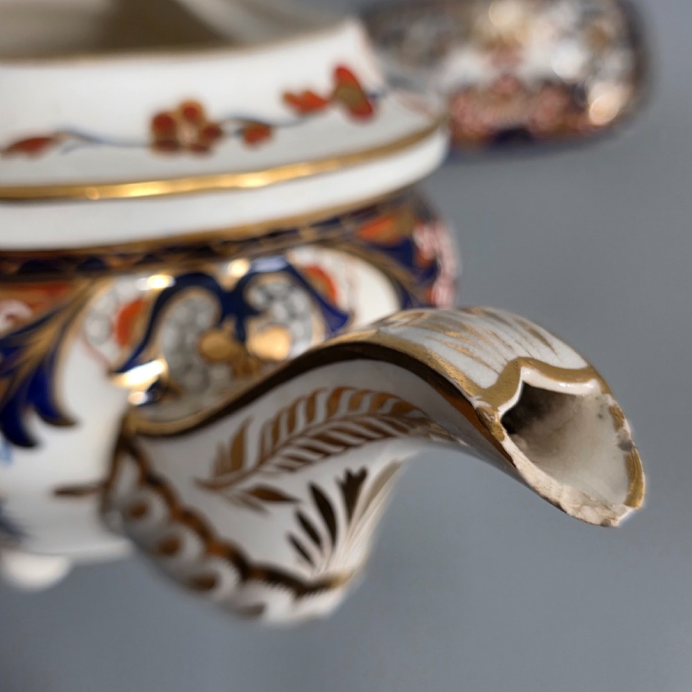 Antique Samson Hancock Derby Imari King’s Pattern Teapot Milk Jug Sugar Bowl c1860s View IV