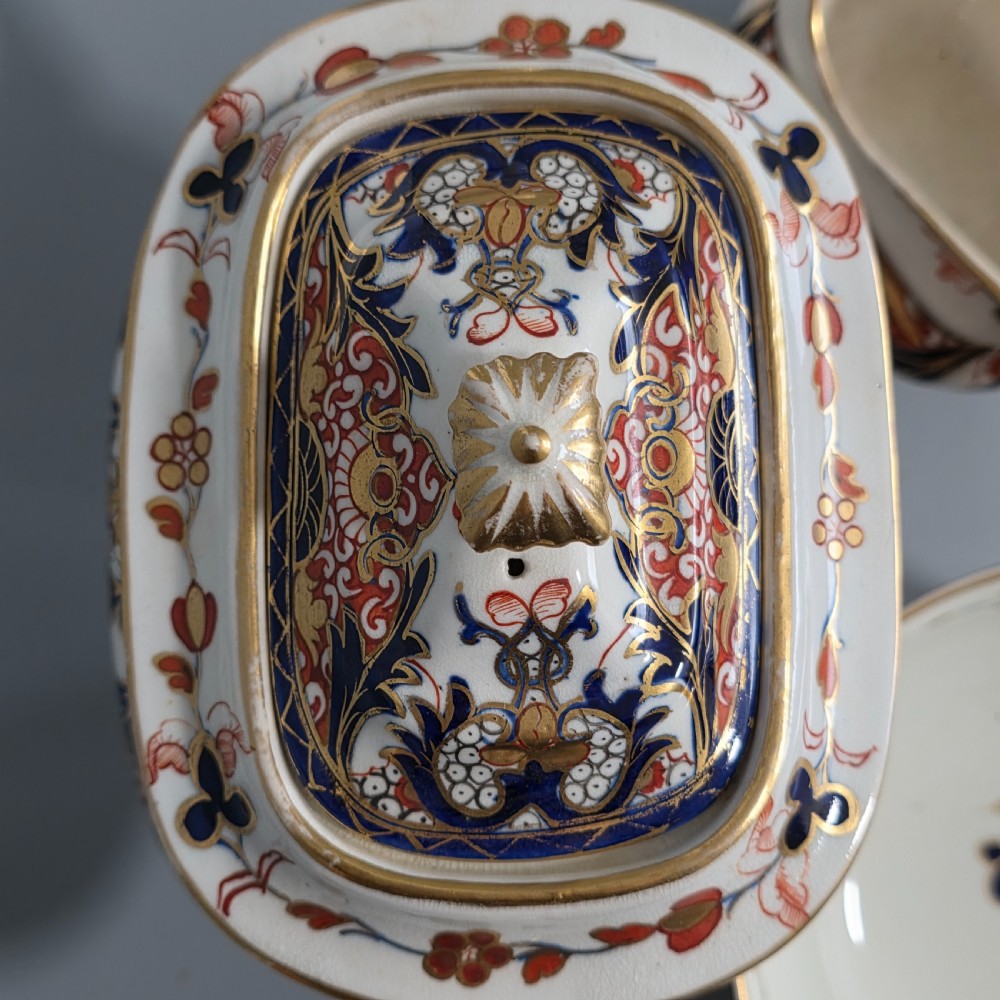 Antique Samson Hancock Derby Imari King’s Pattern Teapot Milk Jug Sugar Bowl c1860s View V