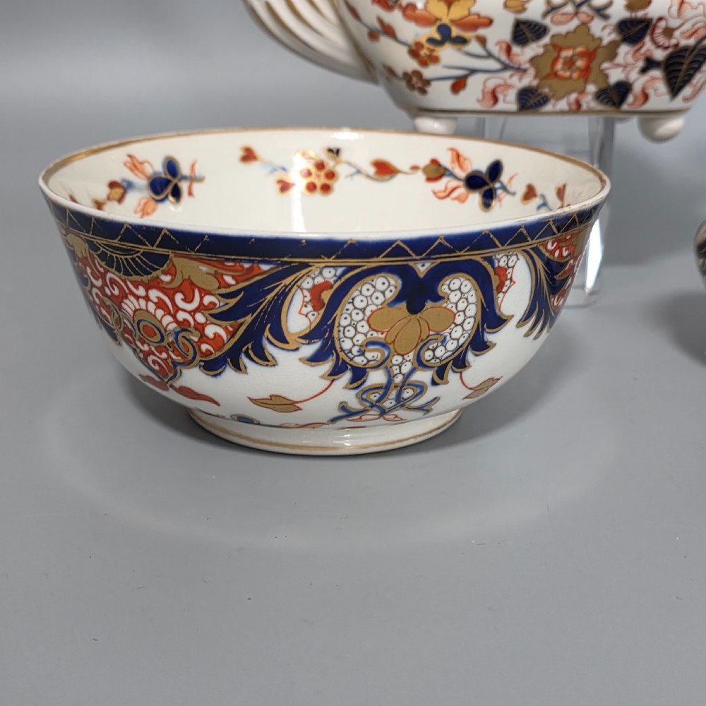 Antique Samson Hancock Derby Imari King’s Pattern Teapot Milk Jug Sugar Bowl c1860s View VIII