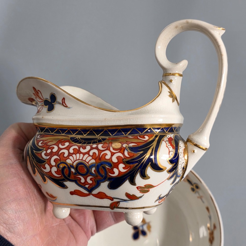 Antique Samson Hancock Derby Imari King’s Pattern Teapot Milk Jug Sugar Bowl c1860s View XII