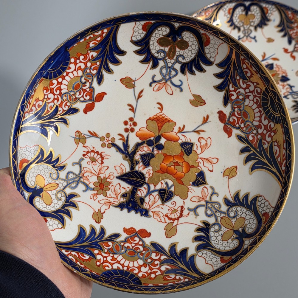 Pair Antique Samson Hancock Derby Imari King’s Pattern Bowls 21.5cm c1860s Victorian Porcelain View V