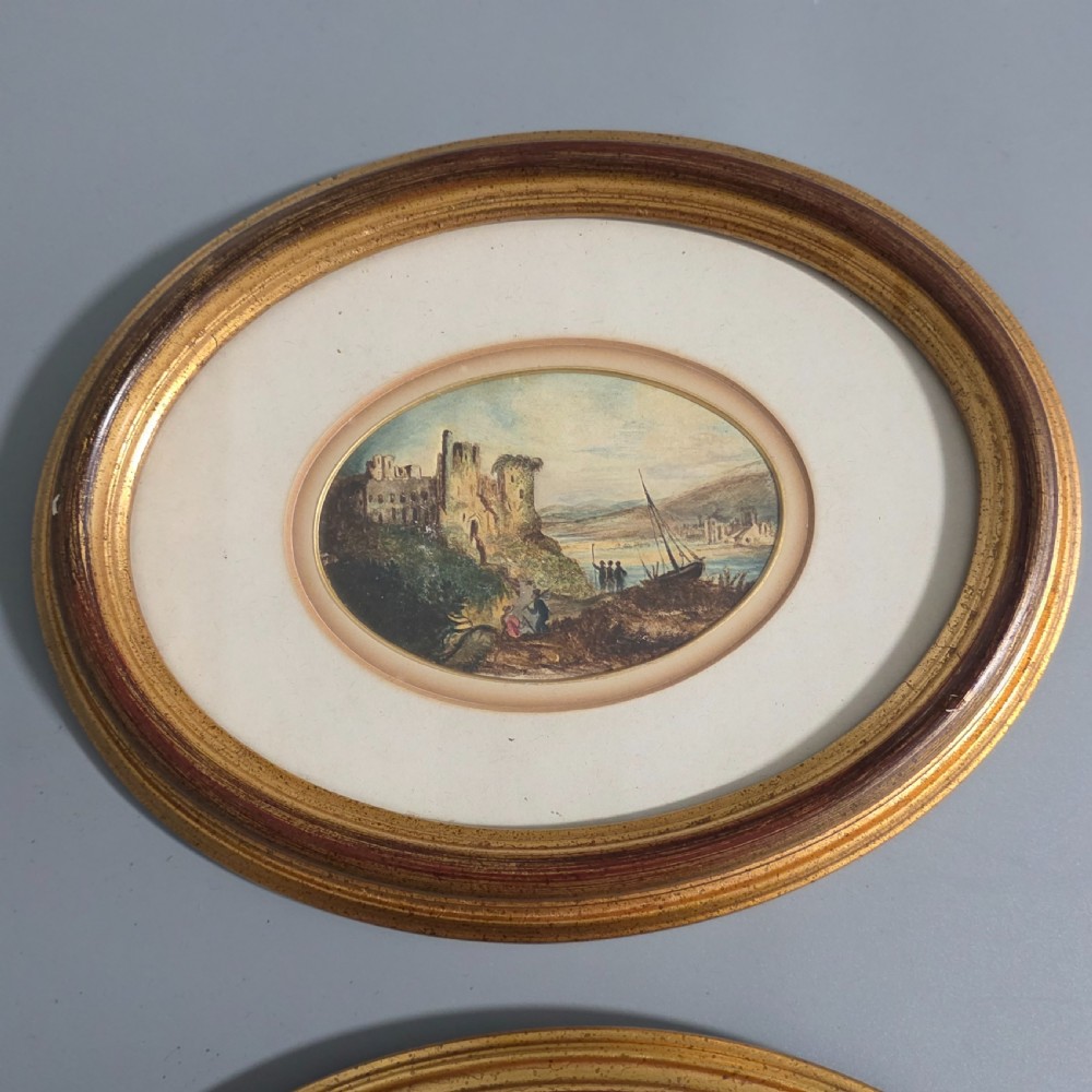 Attractive Pair of 19thc Oval Paintings in Gilded Wooden Frames 23cm x 18cm View II