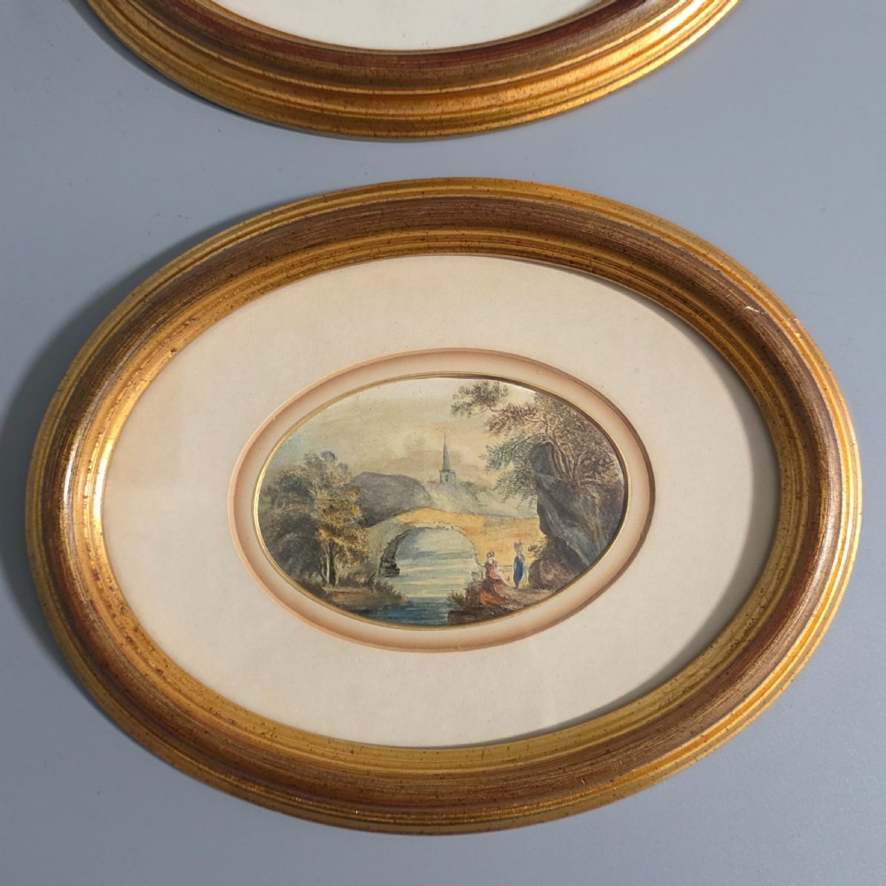 Attractive Pair of 19thc Oval Paintings in Gilded Wooden Frames 23cm x 18cm View III