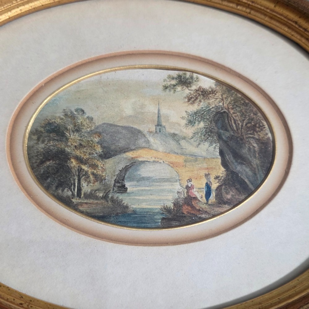 Attractive Pair of 19thc Oval Paintings in Gilded Wooden Frames 23cm x 18cm View IV