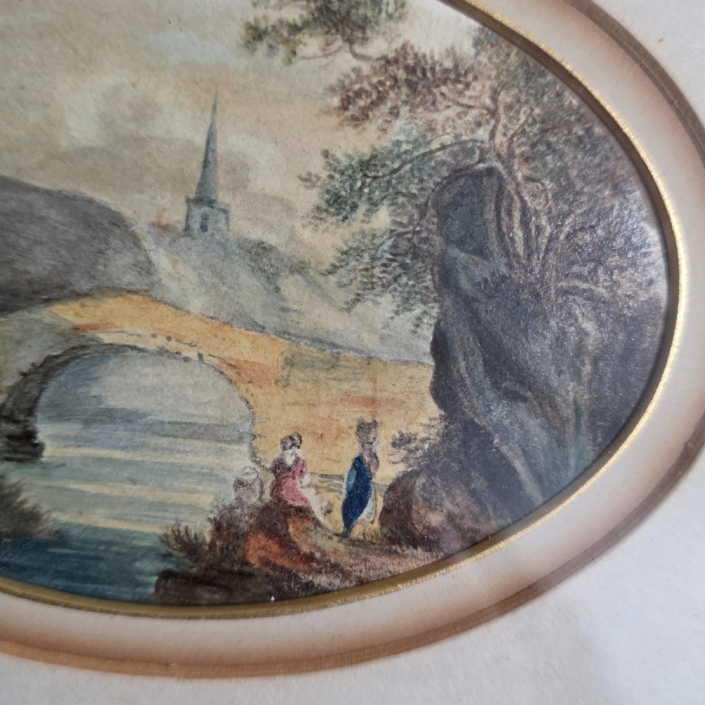 Attractive Pair of 19thc Oval Paintings in Gilded Wooden Frames 23cm x 18cm View VII
