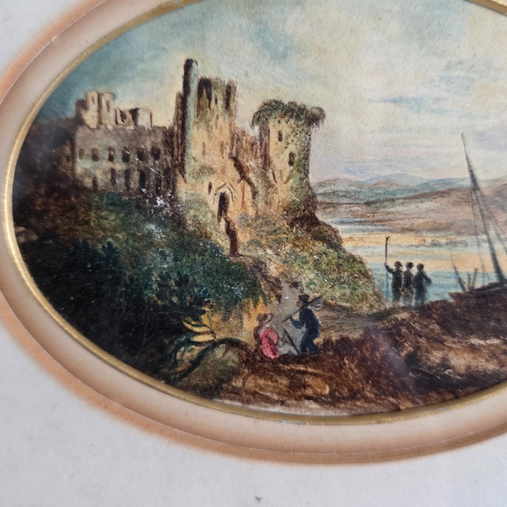 Attractive Pair of 19thc Oval Paintings in Gilded Wooden Frames 23cm x 18cm View VIII