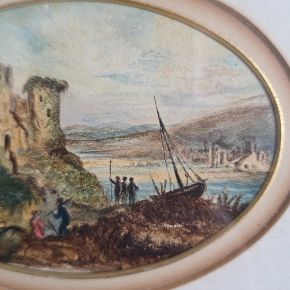 Attractive Pair of 19thc Oval Paintings in Gilded Wooden Frames 23cm x 18cm View IX