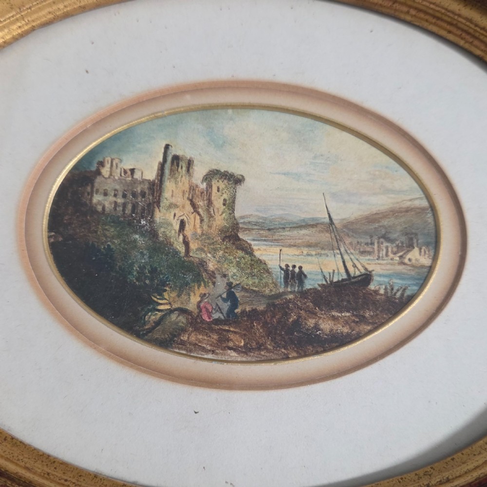 Attractive Pair of 19thc Oval Paintings in Gilded Wooden Frames 23cm x 18cm View X