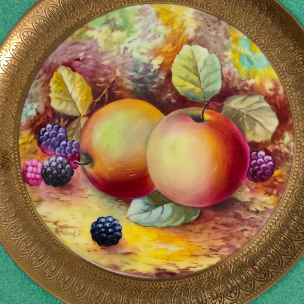 Pair Antique Wedgwood Hand Painted Fruit Plates (27cm) AD Holland Emerald Green Gilt c1910 View IV