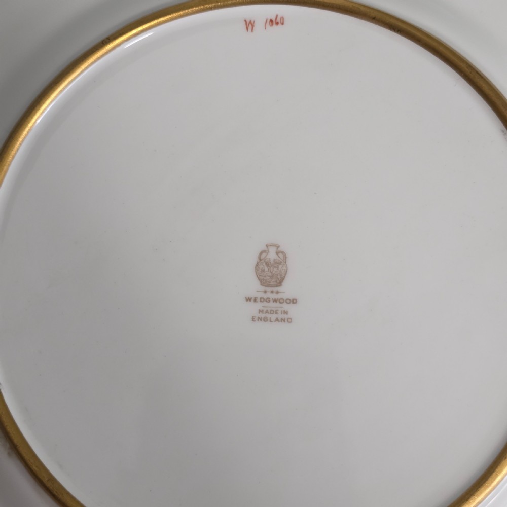 Pair Antique Wedgwood Hand Painted Fruit Plates (27cm) AD Holland Emerald Green Gilt c1910 View IX