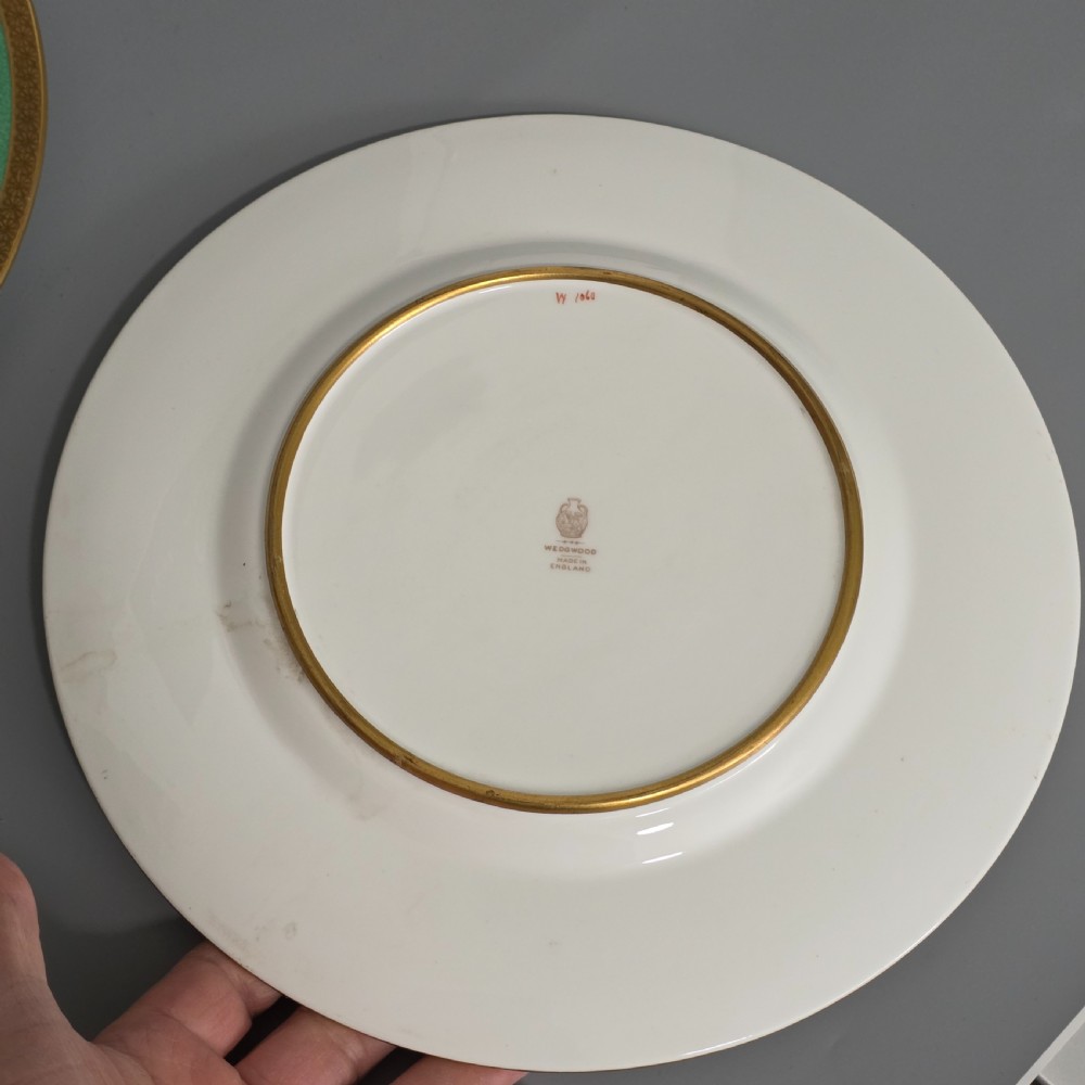 Pair Antique Wedgwood Hand Painted Fruit Plates (27cm) AD Holland Emerald Green Gilt c1910 View X