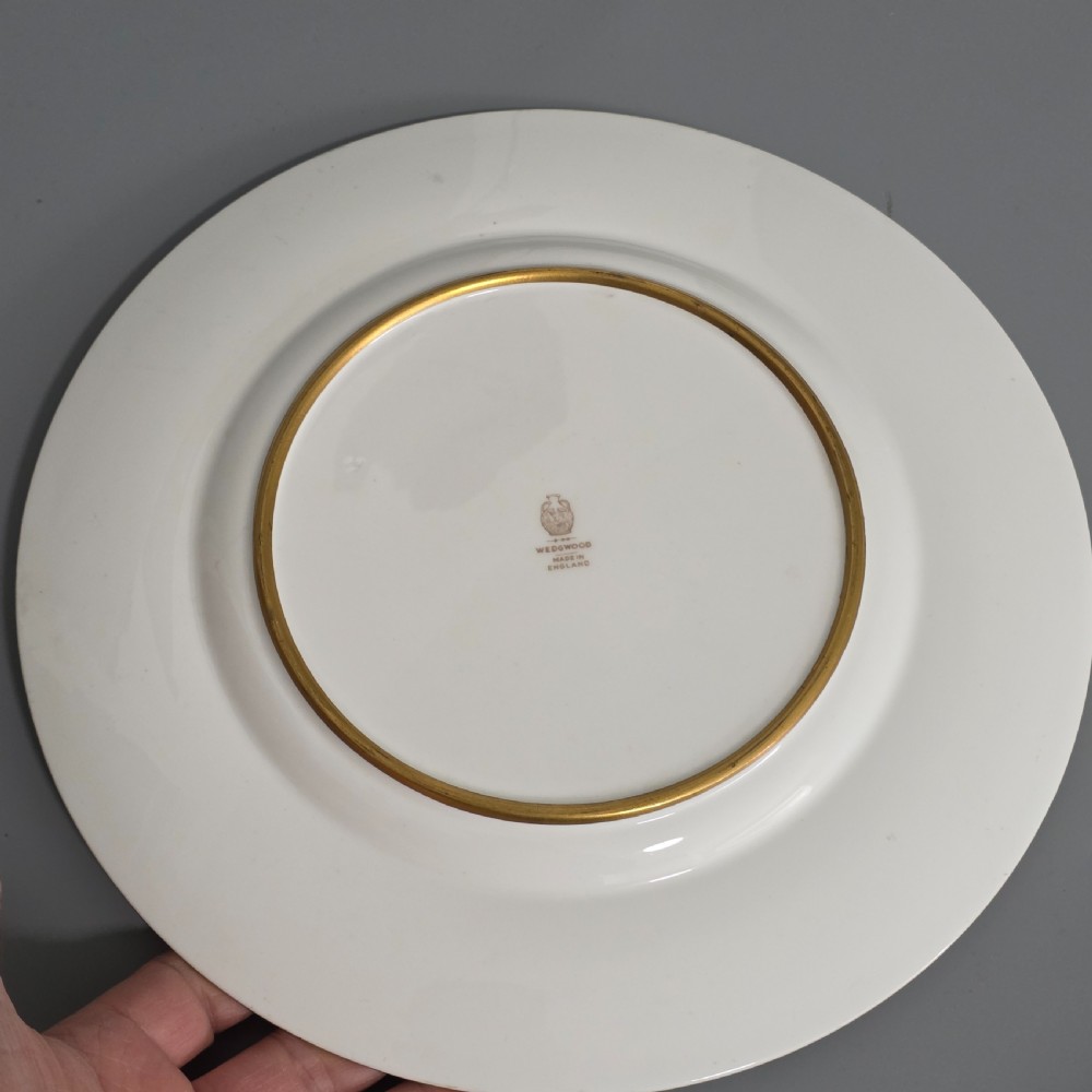 Pair Antique Wedgwood Hand Painted Fruit Plates (27cm) AD Holland Emerald Green Gilt c1910 View XV