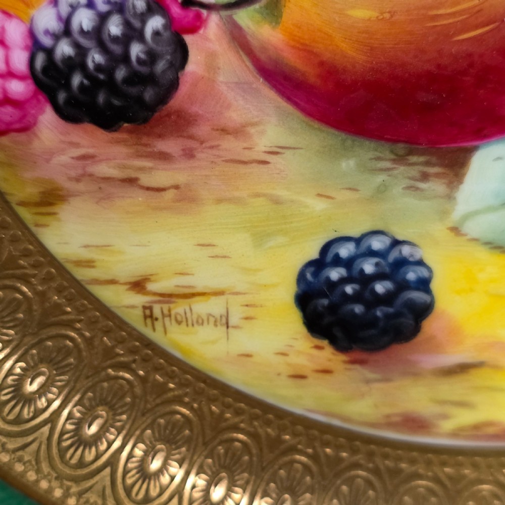 Pair Antique Wedgwood Hand Painted Fruit Plates (27cm) AD Holland Emerald Green Gilt c1910 View XXII
