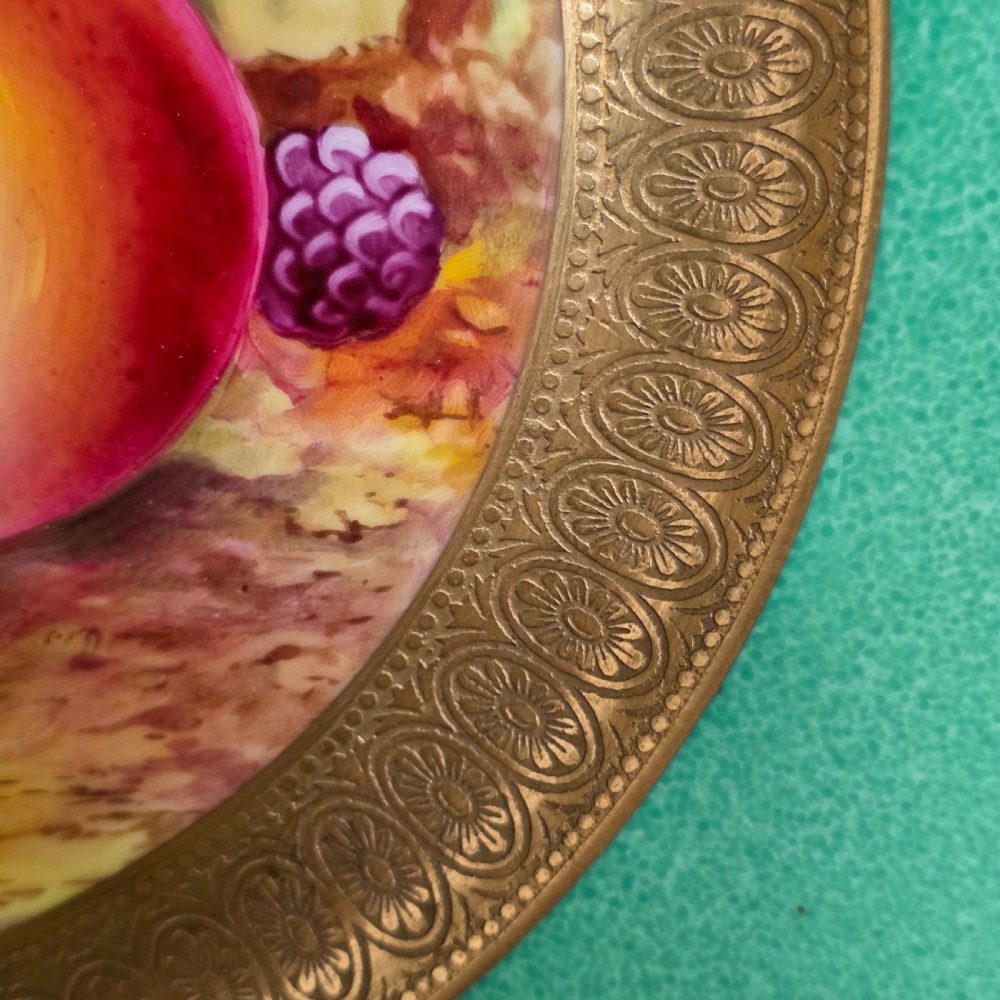 Pair Antique Wedgwood Hand Painted Fruit Plates (27cm) AD Holland Emerald Green Gilt c1910 View XXIII