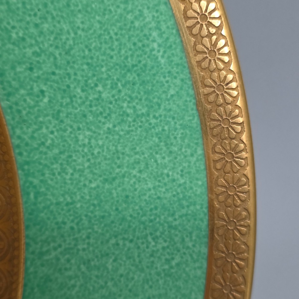 Pair Antique Wedgwood Hand Painted Fruit Plates (27cm) AD Holland Emerald Green Gilt c1910 View XXIV