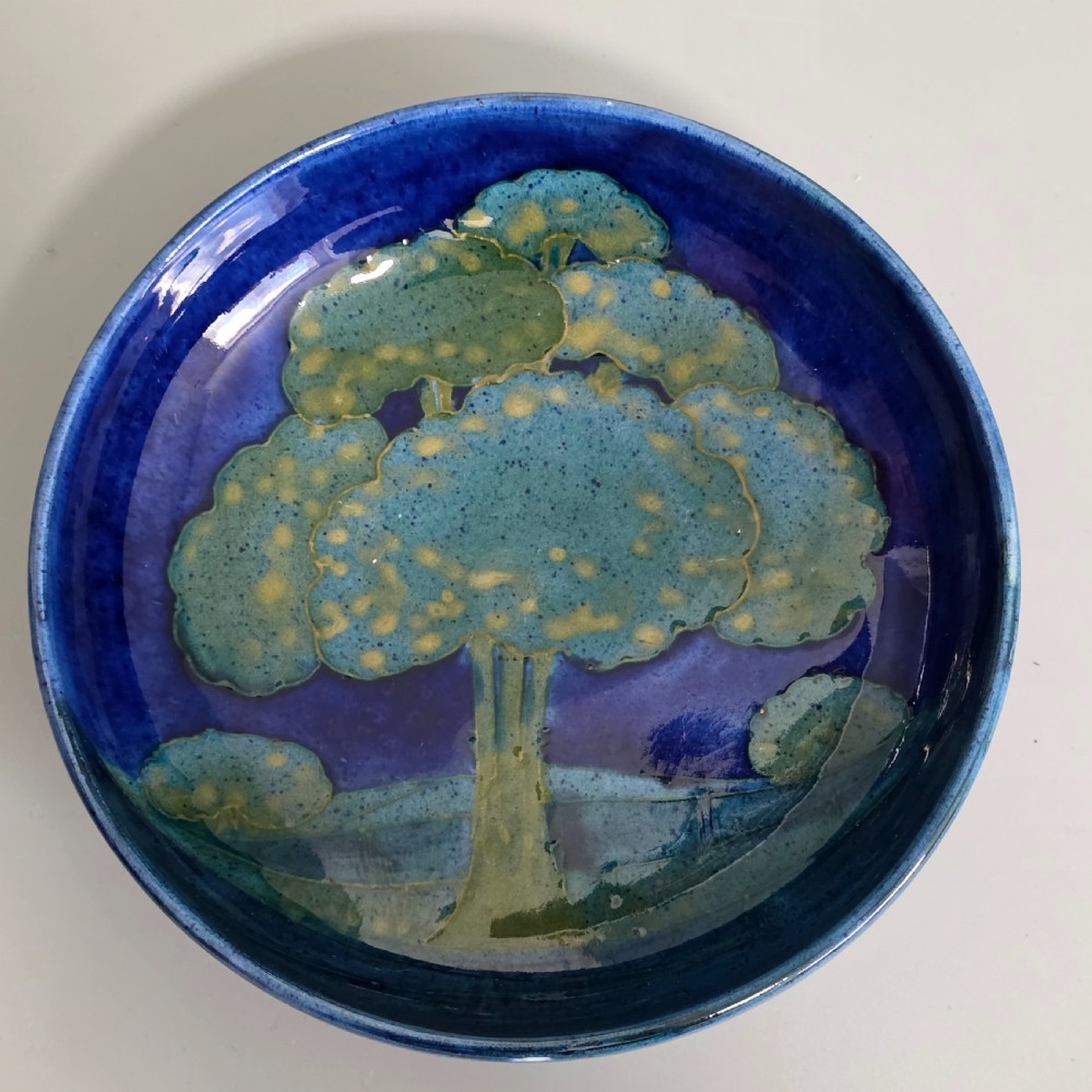 William Moorcroft Moonlit Blue Bowl c1924 Signed WM Art Pottery Dish Collectable