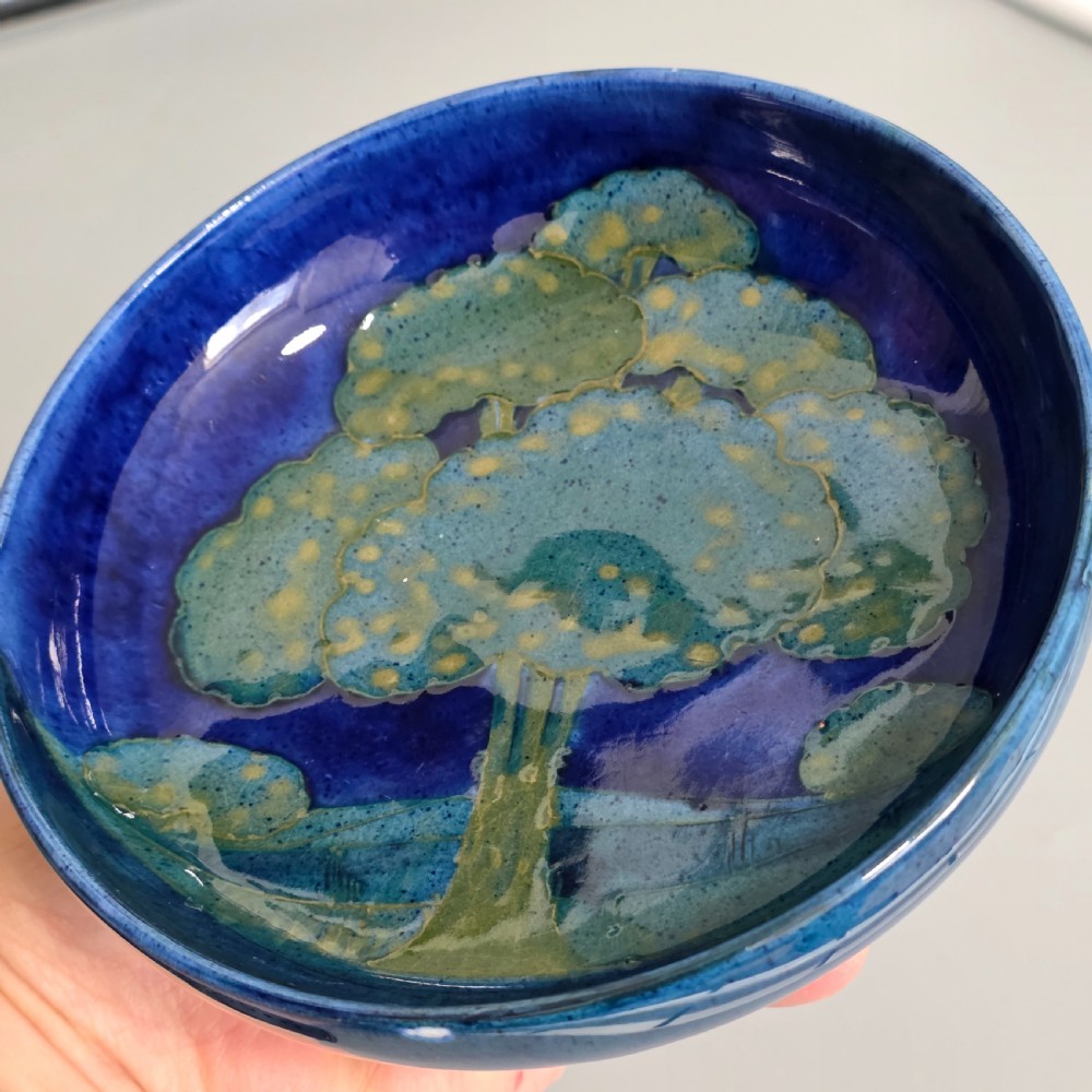 William Moorcroft Moonlit Blue Bowl c1924 Signed WM Art Pottery Dish Collectable View III