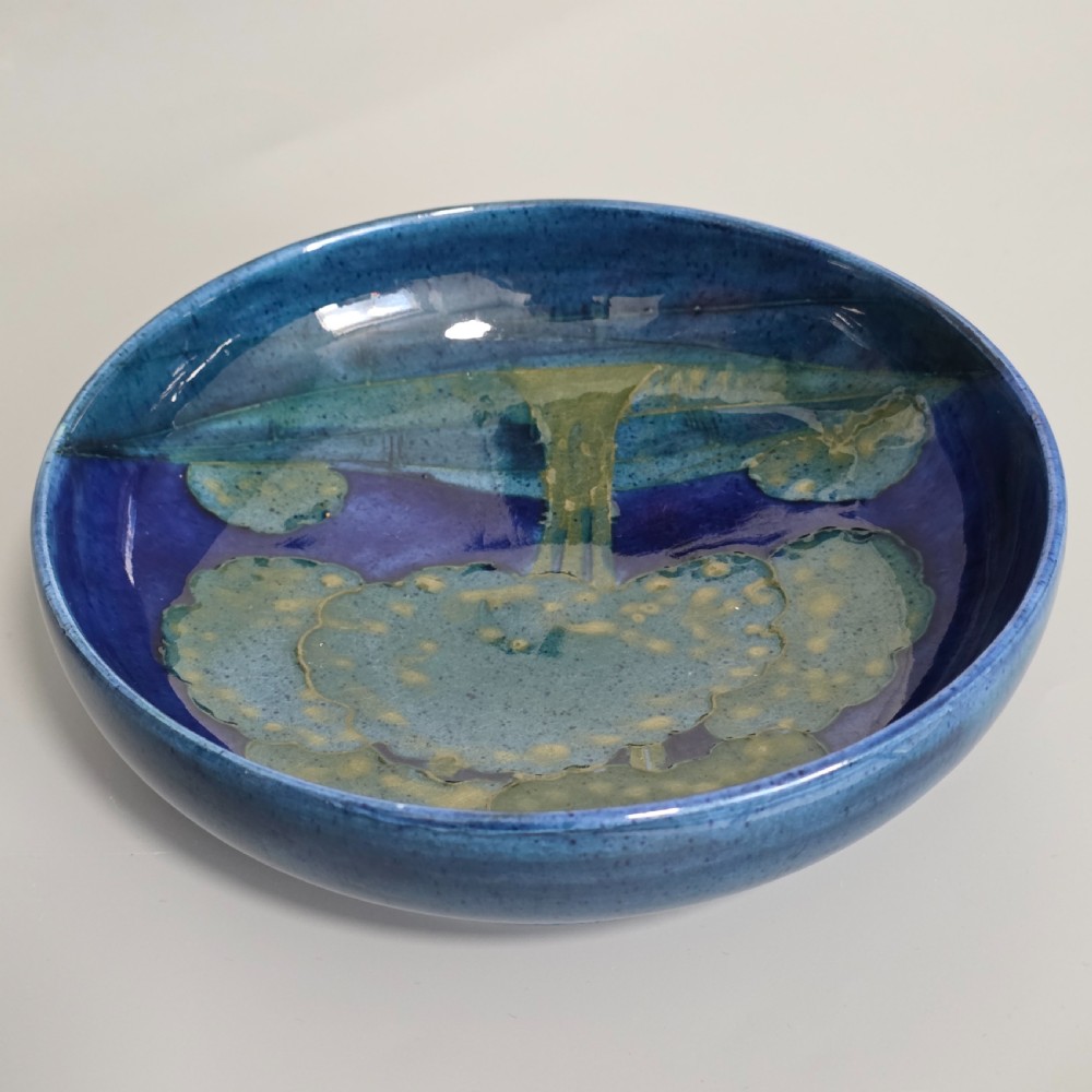 William Moorcroft Moonlit Blue Bowl c1924 Signed WM Art Pottery Dish Collectable View IV