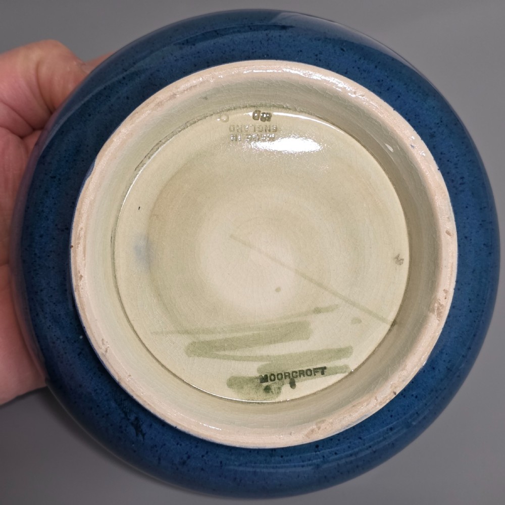 William Moorcroft Moonlit Blue Bowl c1924 Signed WM Art Pottery Dish Collectable View VII