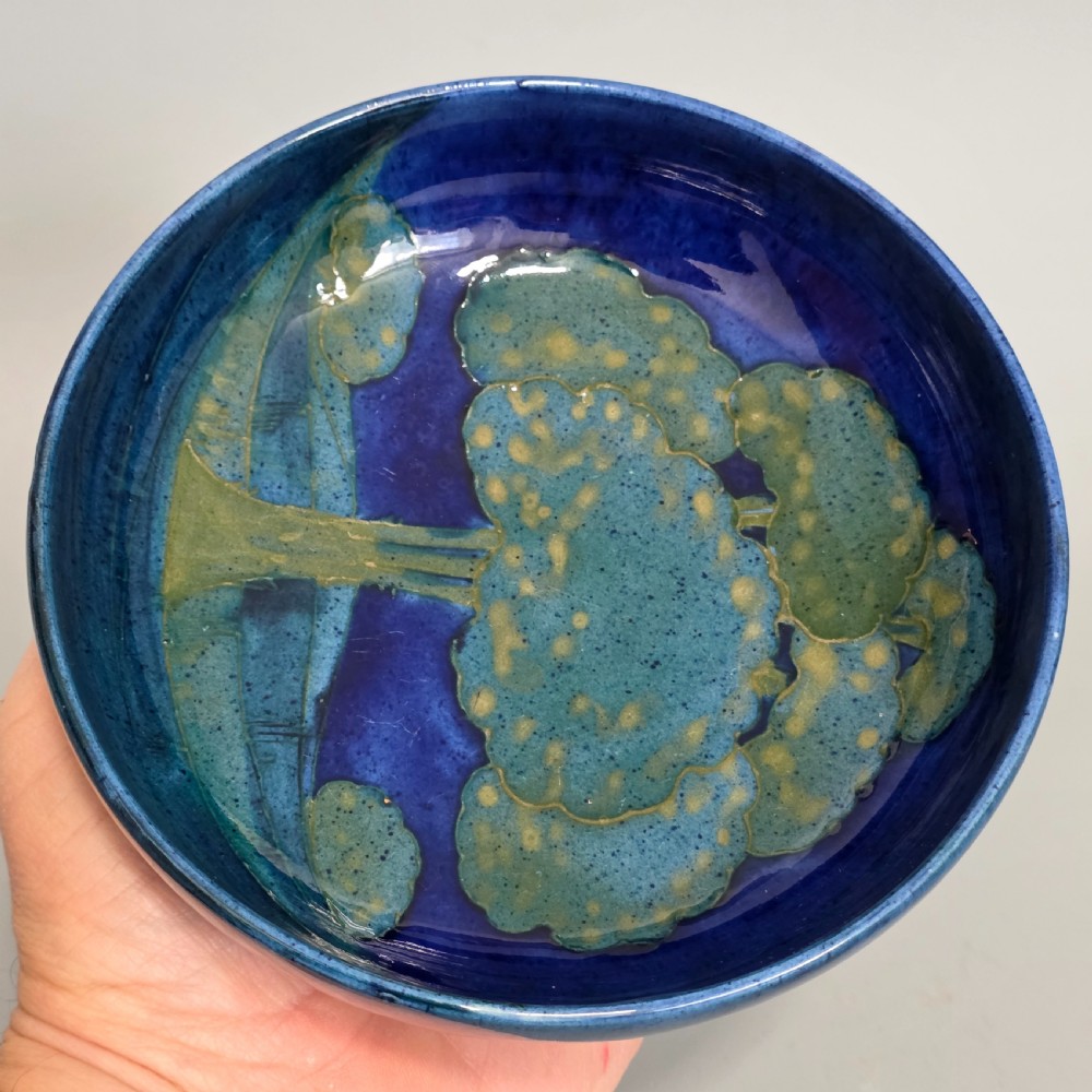William Moorcroft Moonlit Blue Bowl c1924 Signed WM Art Pottery Dish Collectable View VIII