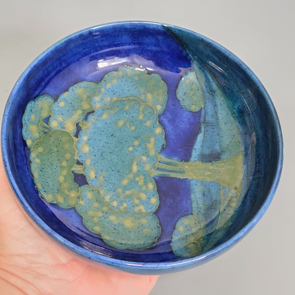 William Moorcroft Moonlit Blue Bowl c1924 Signed WM Art Pottery Dish Collectable View IX