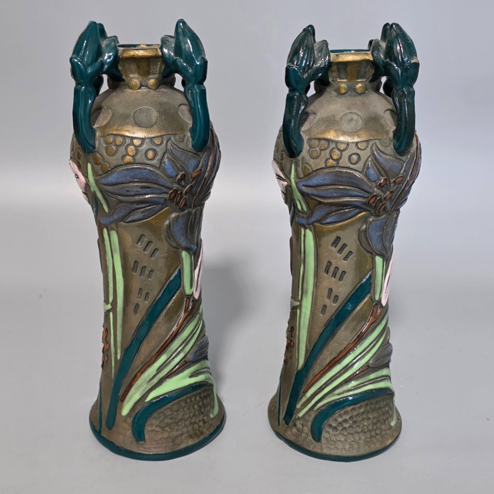 Pair of Art Nouveau Austrian Amphora Reissner & Kessel Vases 24.5cm View IV