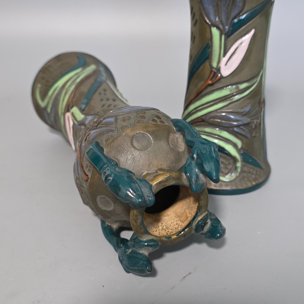 Pair of Art Nouveau Austrian Amphora Reissner & Kessel Vases 24.5cm View VI