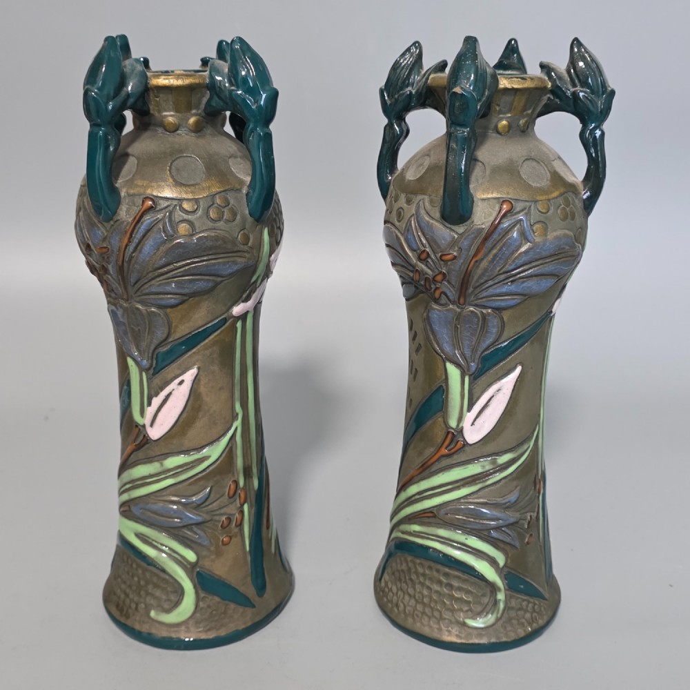 Pair of Art Nouveau Austrian Amphora Reissner & Kessel Vases 24.5cm View VII